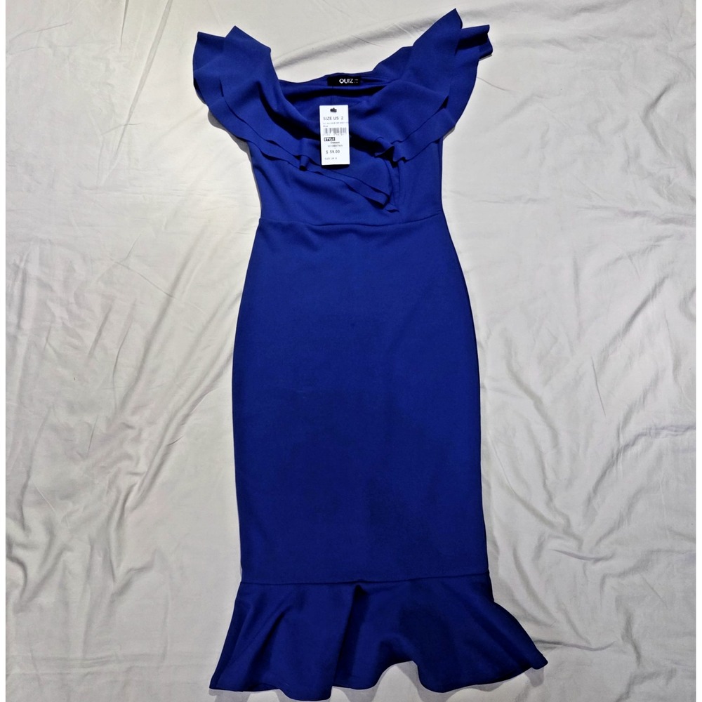 QUIZ ROYAL BLUE OFF-SHOULDER MERMAID STYLE DESIGNER DRESS NWT